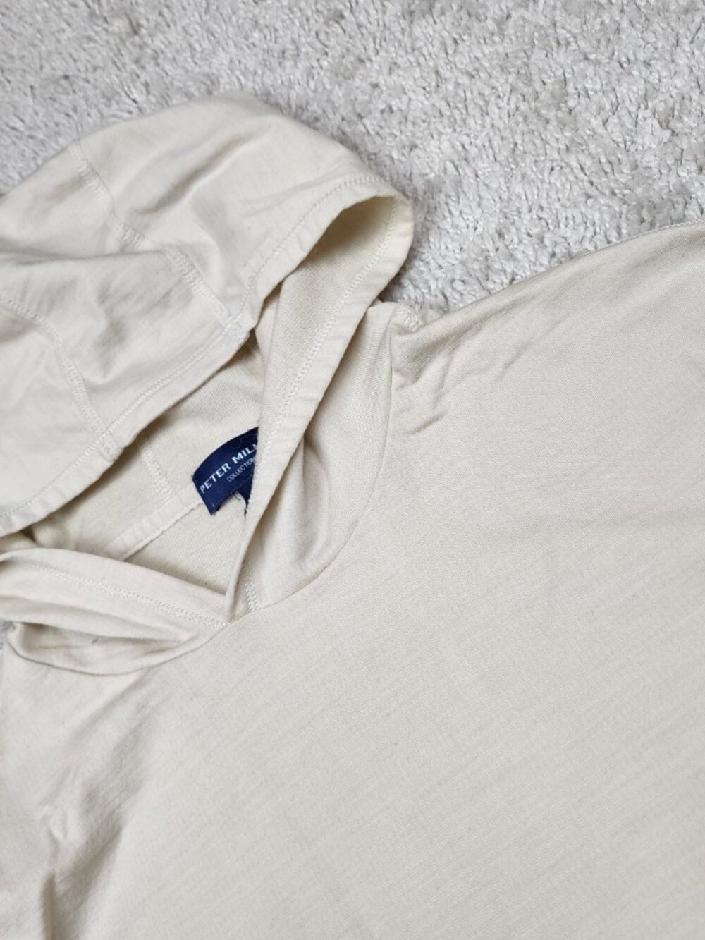 Peter Millar Performance Hoodie Mens Large L Beige Merino Wool Cream golf Lounge - Picture 4 of 8